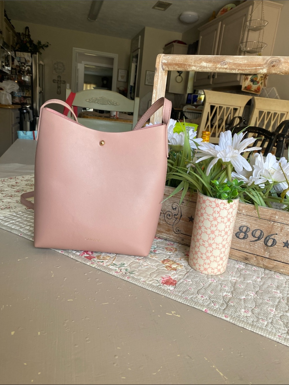 Minimalist Pink Shoulder Bag with Gold Snap